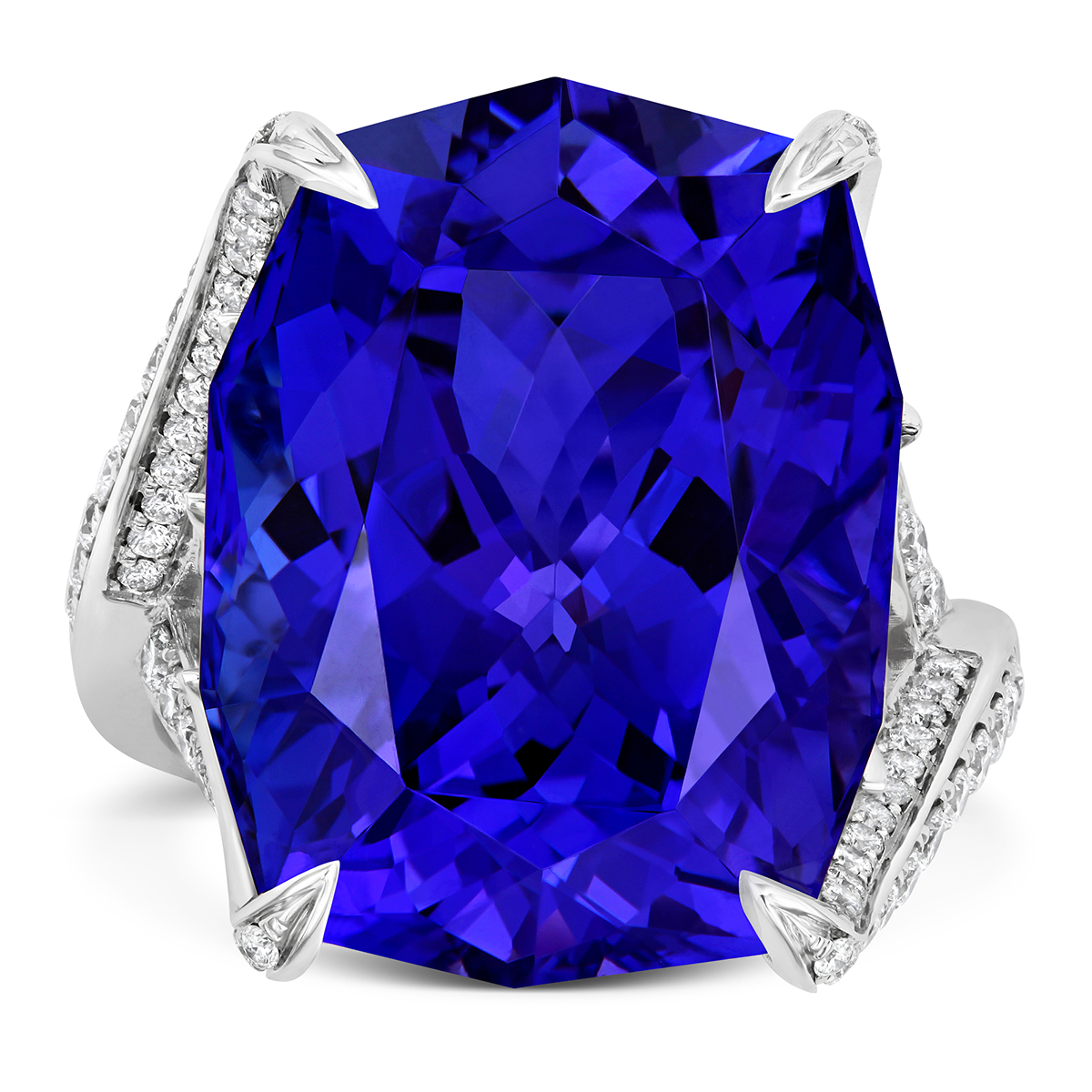 18k White Gold AAAA Tanzanite & Diamond Ring