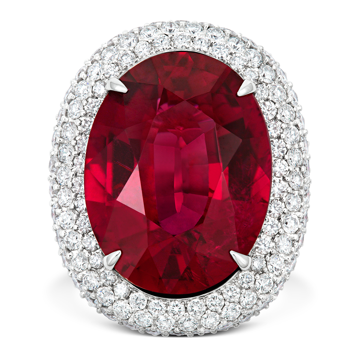 18k White Gold Rubelite & Diamond Ring
