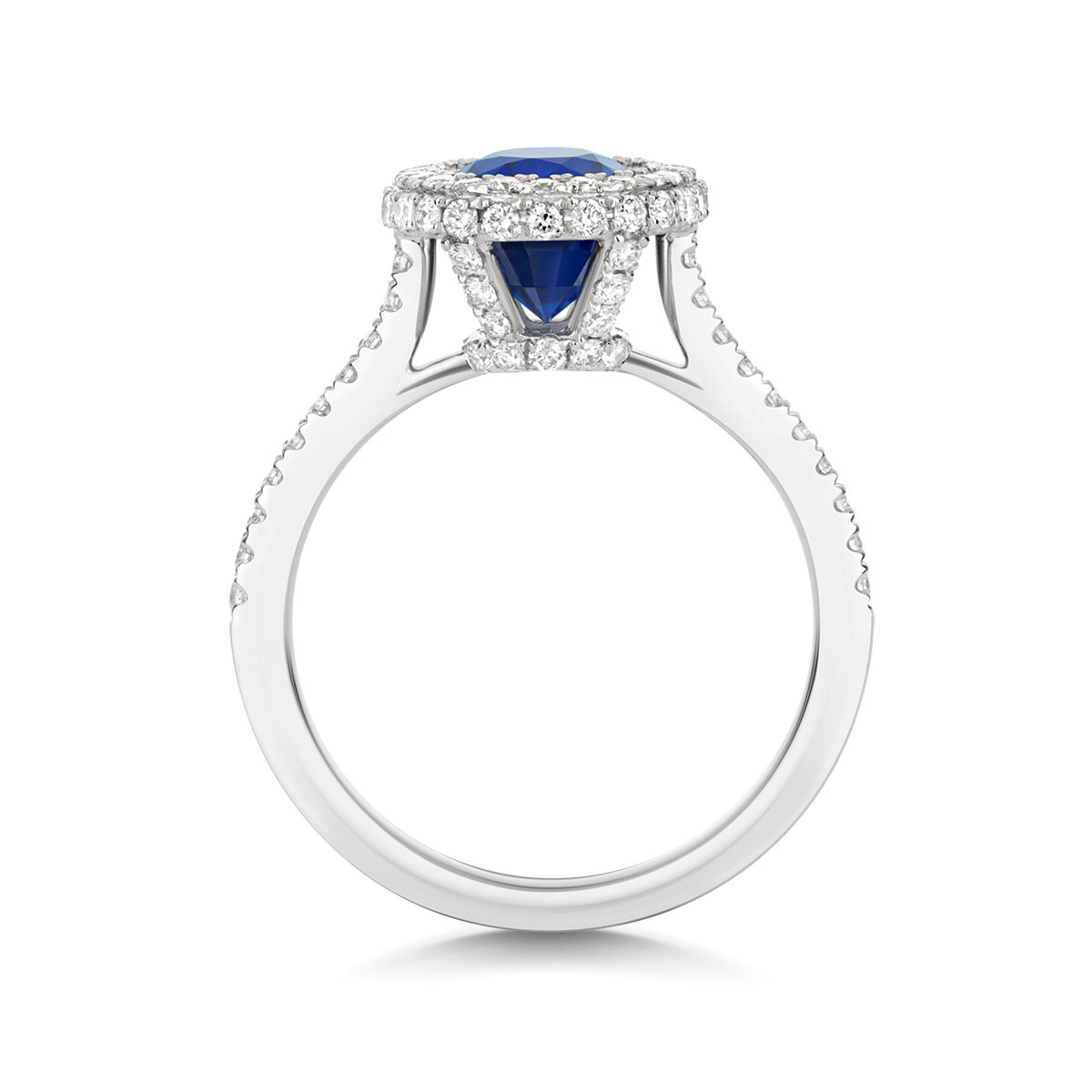 Platinum Ring set with Blue Sapphire & Diamonds
